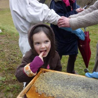  Ste Colombes en Bruilhois visite du rucher avec des enfants